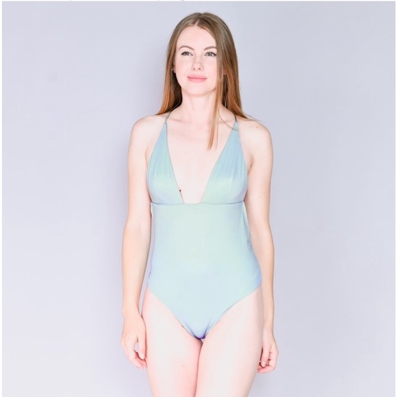 NWOT CLO for Revolve Blue Green Chameleon Plunge Bodysuit Swimsuit - Picture 1 of 7